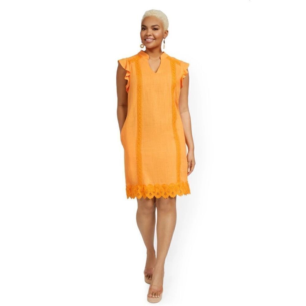 New York and Company ruffle sleeve linen blend dress